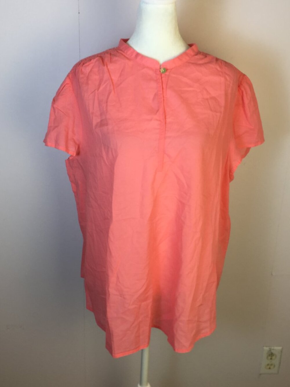 J. Jill Blouse Shirt Top XL Womans Coral Peach 100% Cotton Short Sleeve Collared